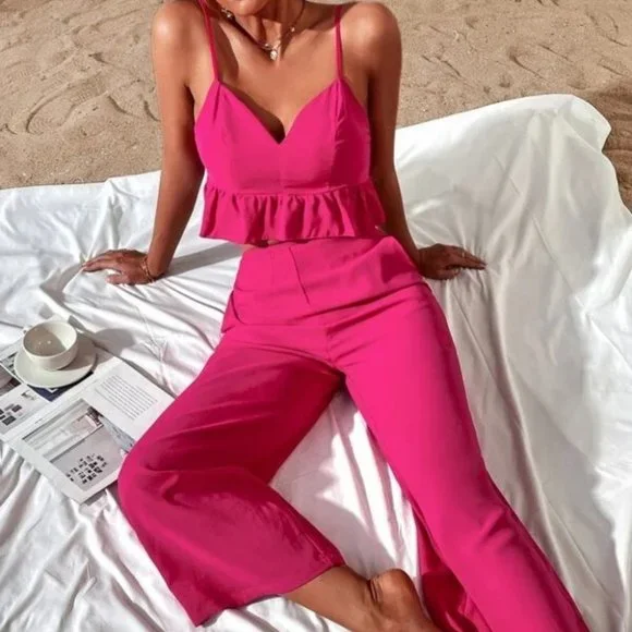 2 Piece Hot Pink Cami Top and Pant set - Picture 1 of 7